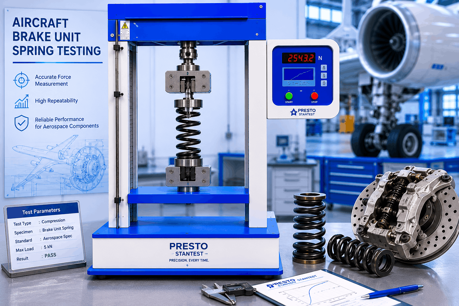 Aircraft brake unit spring testing